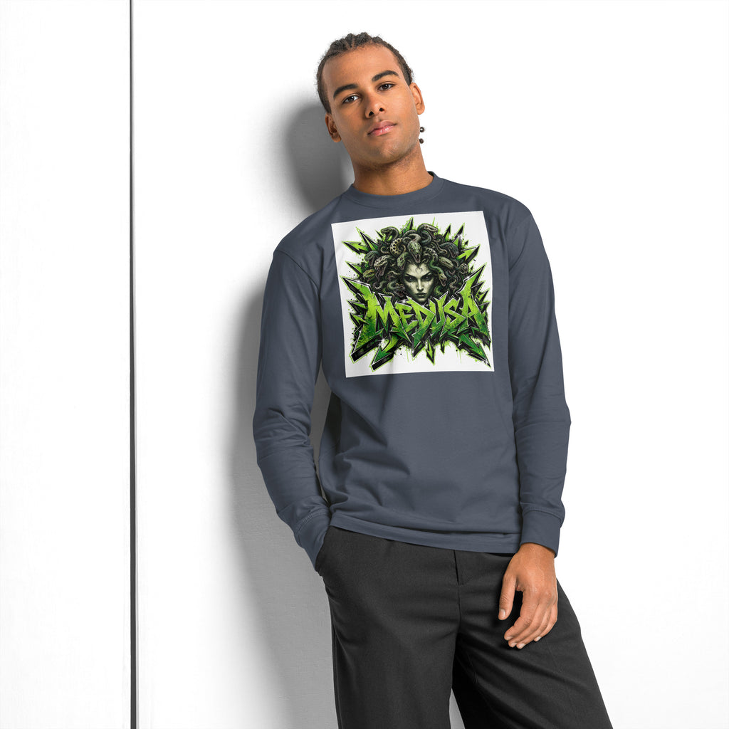 Medusa Graffiti heavyweight long sleeve t-shirt — Harbor Blue — front