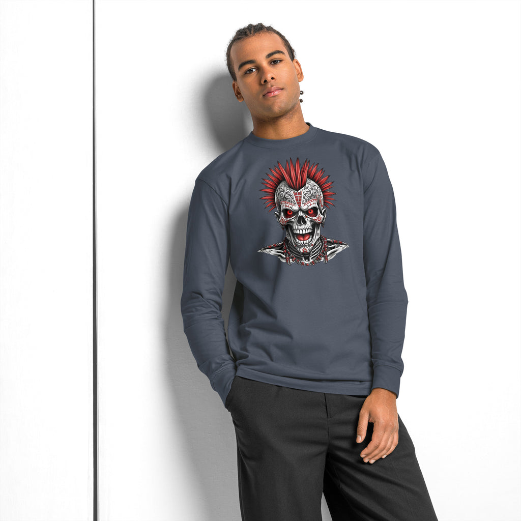 Punk Skeleton heavyweight long sleeve t-shirt — Harbor Blue — front
