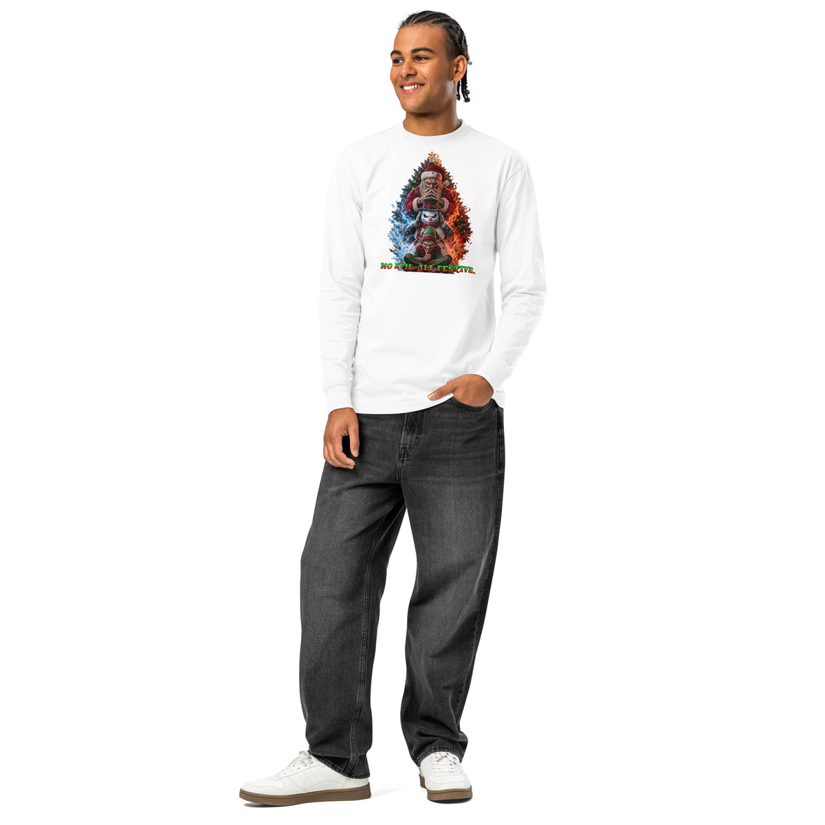 No Evil Xmas heavyweight long sleeve t-shirt — White — front