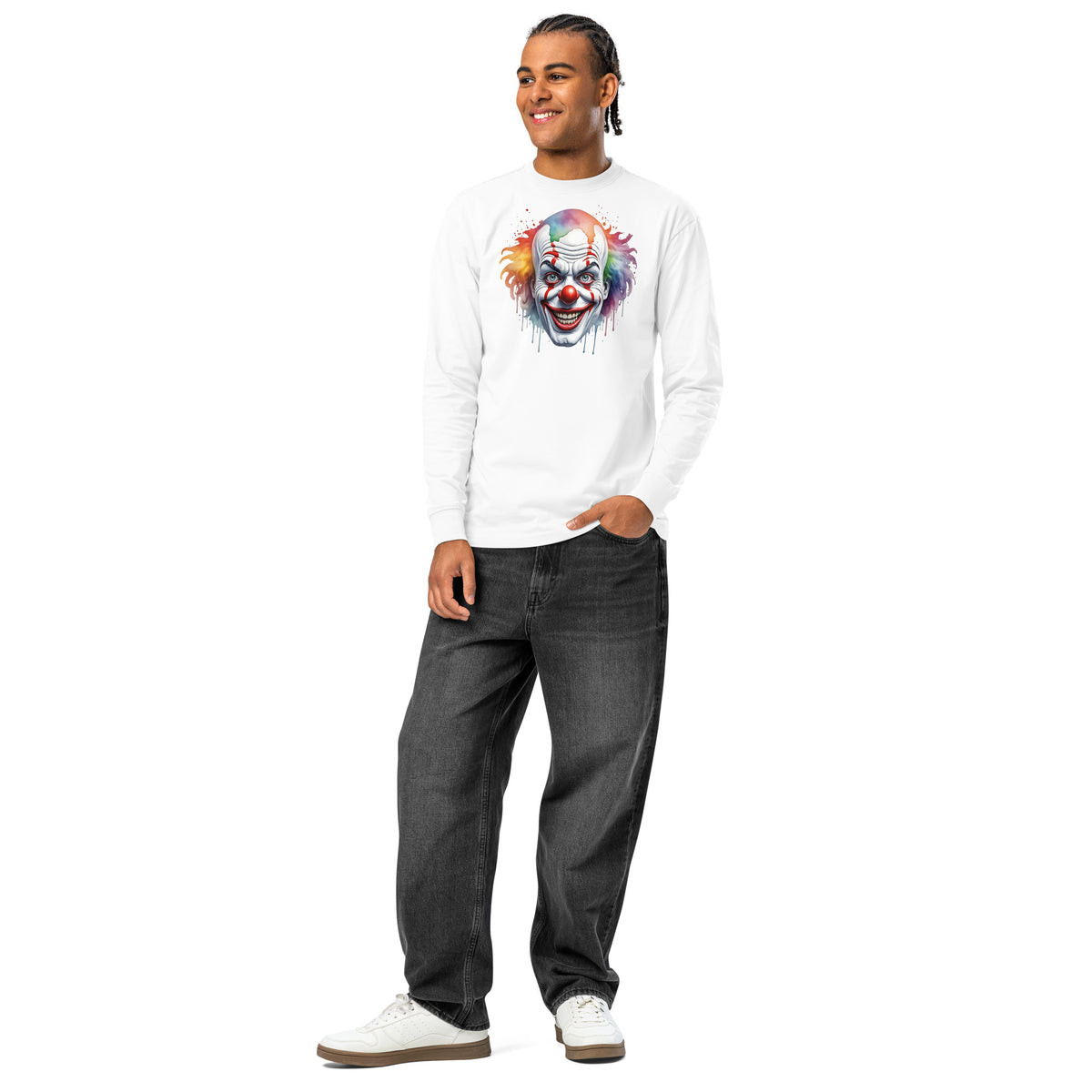 Painted Clown heavyweight long sleeve t-shirt — White — front