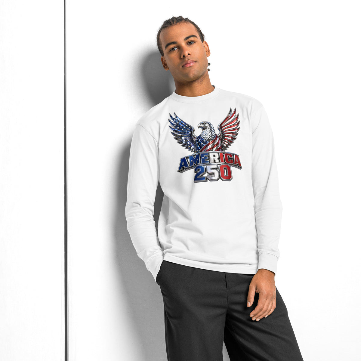 American 250 heavyweight long sleeve t-shirt — White — front
