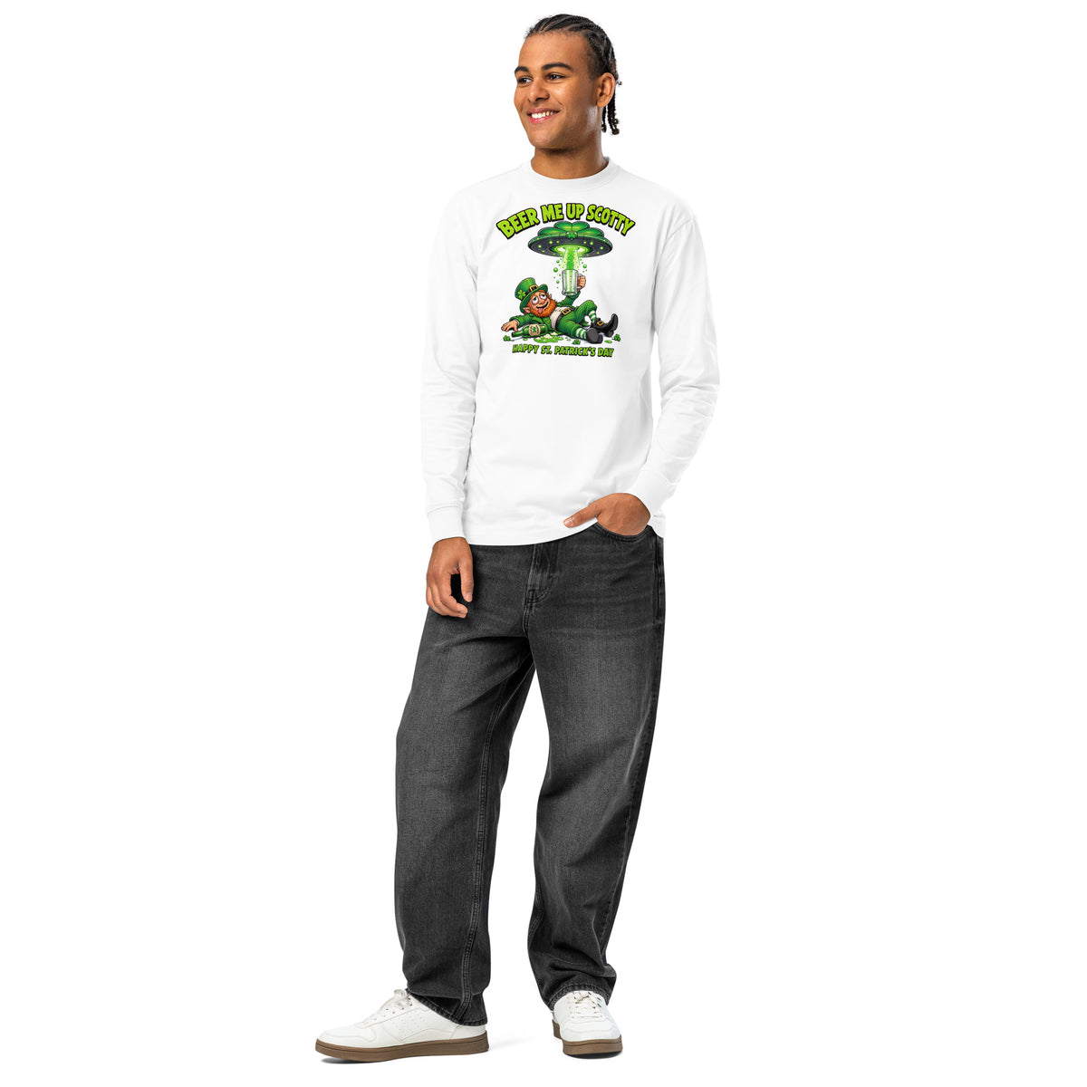 Beer Me Up St Pats Day heavyweight long sleeve t-shirt — White — front