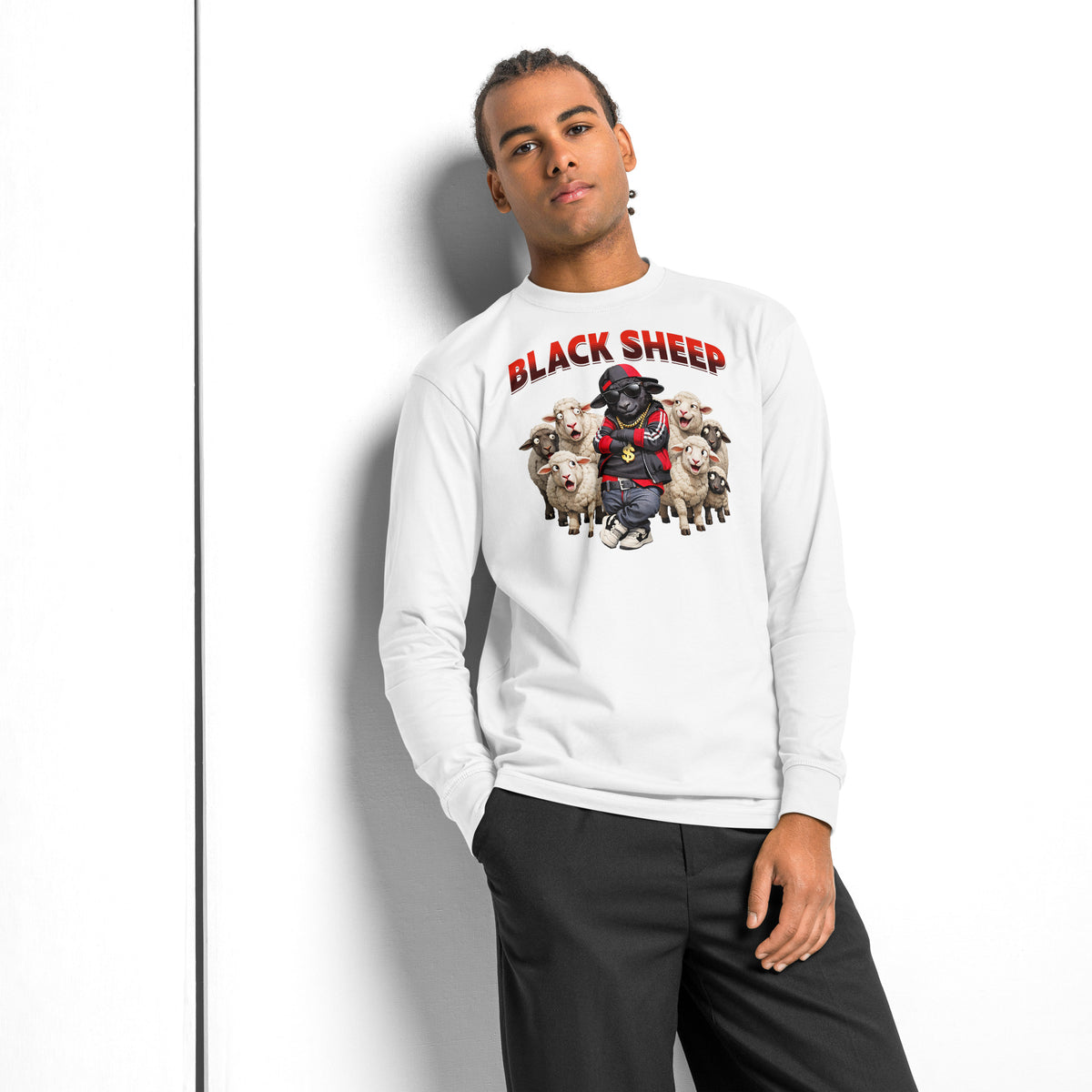 Black Sheep Way heavyweight long sleeve t-shirt — White — front
