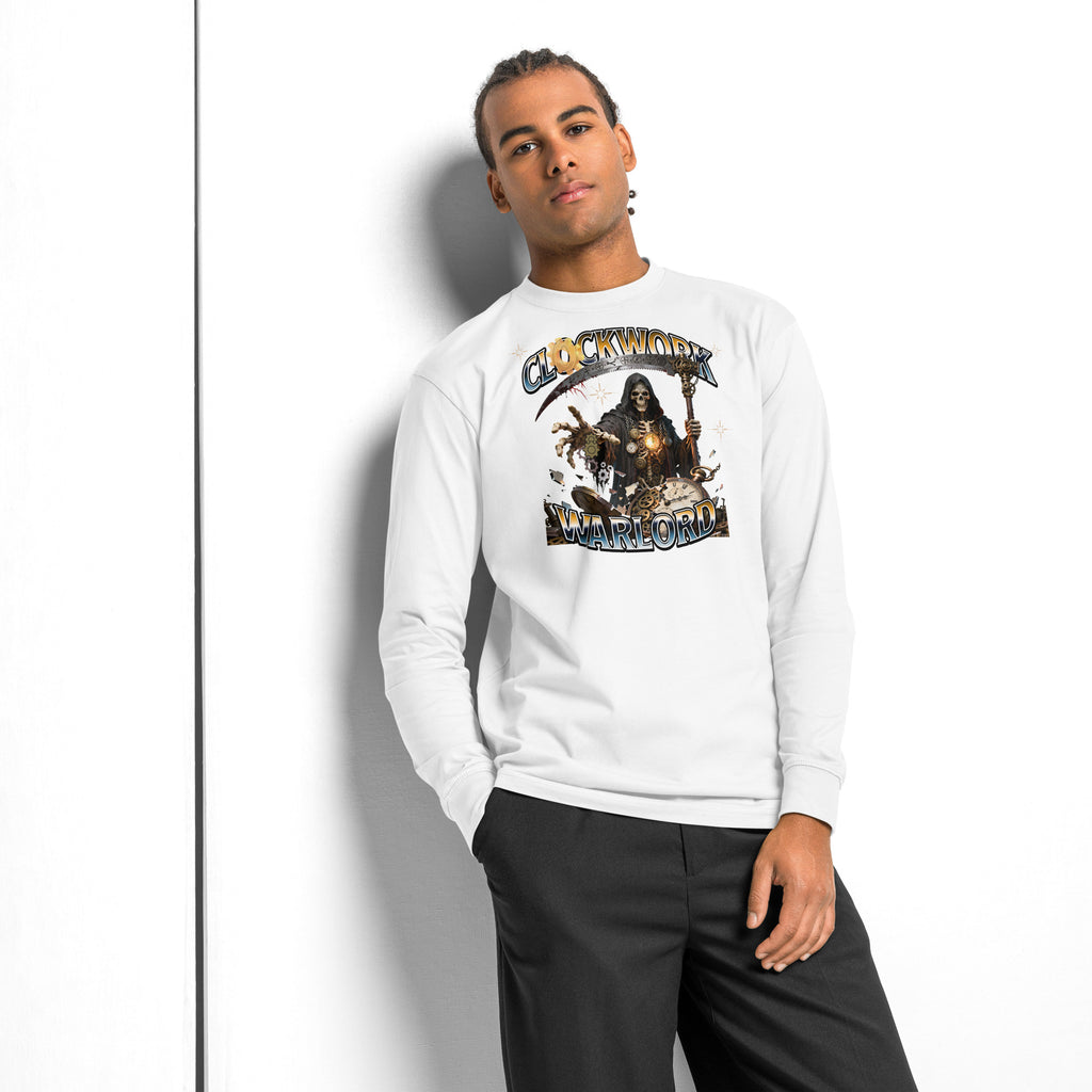 Clockwork Warlord heavyweight long sleeve t-shirt — White — front