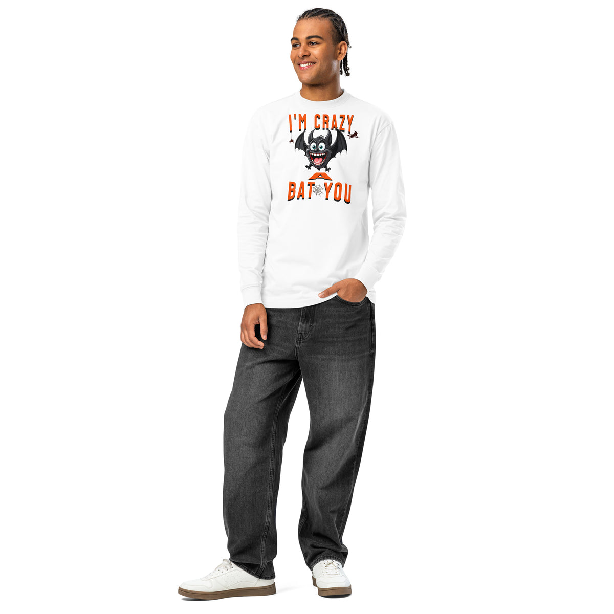 Crazy Bat You heavyweight long sleeve t-shirt — White — front