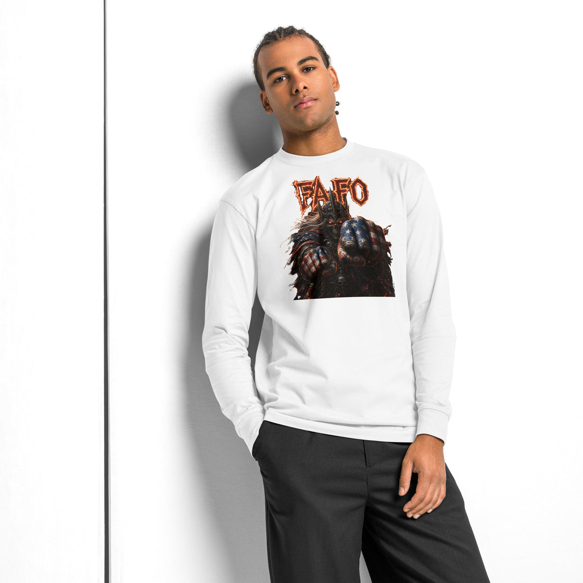 Dark FAFO heavyweight long sleeve t-shirt — White — front
