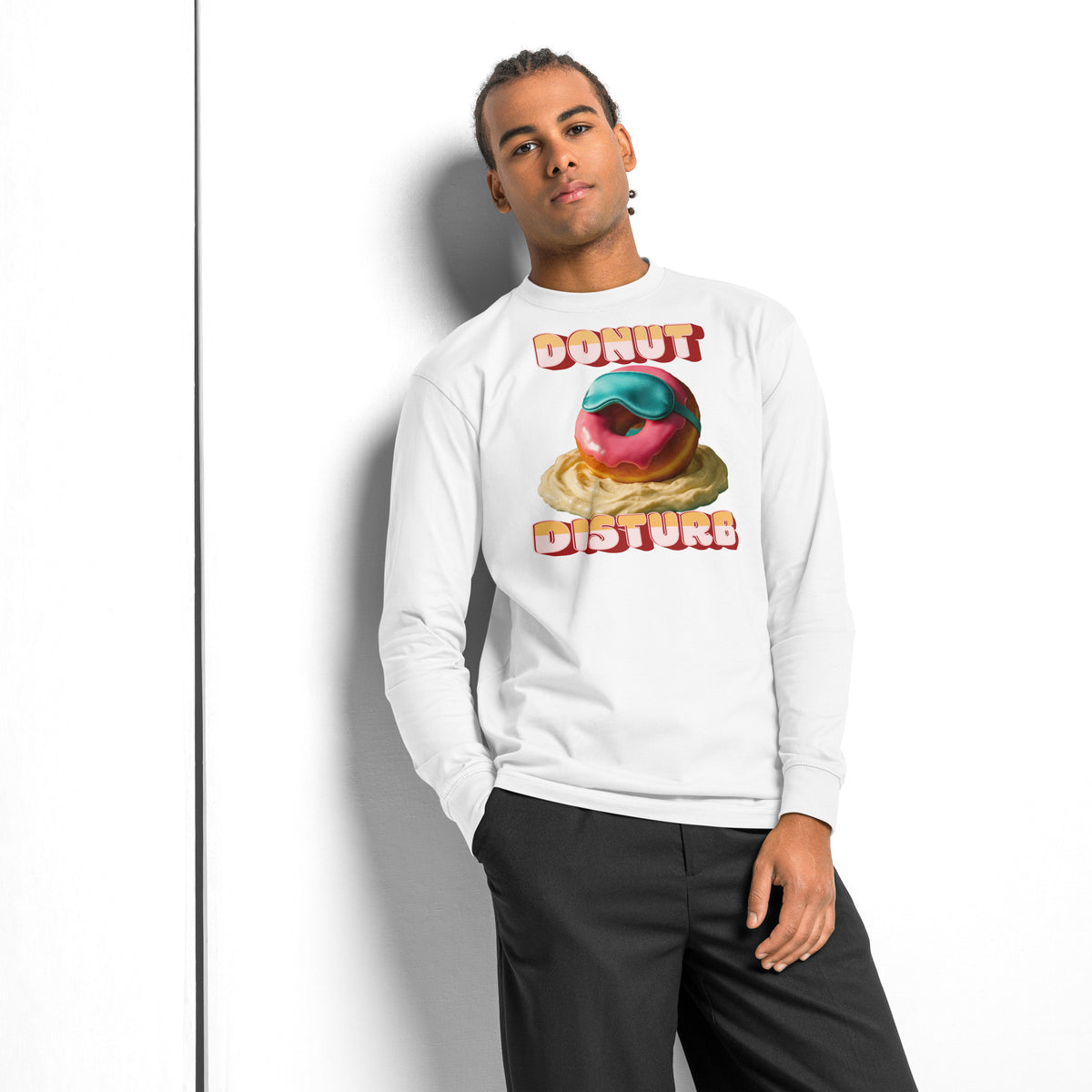 Donut Disturb heavyweight long sleeve t-shirt — White — front