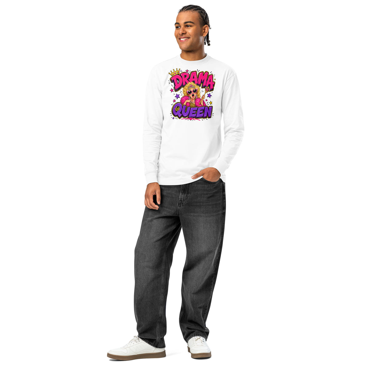 Drama Queen heavyweight long sleeve t-shirt — White — front