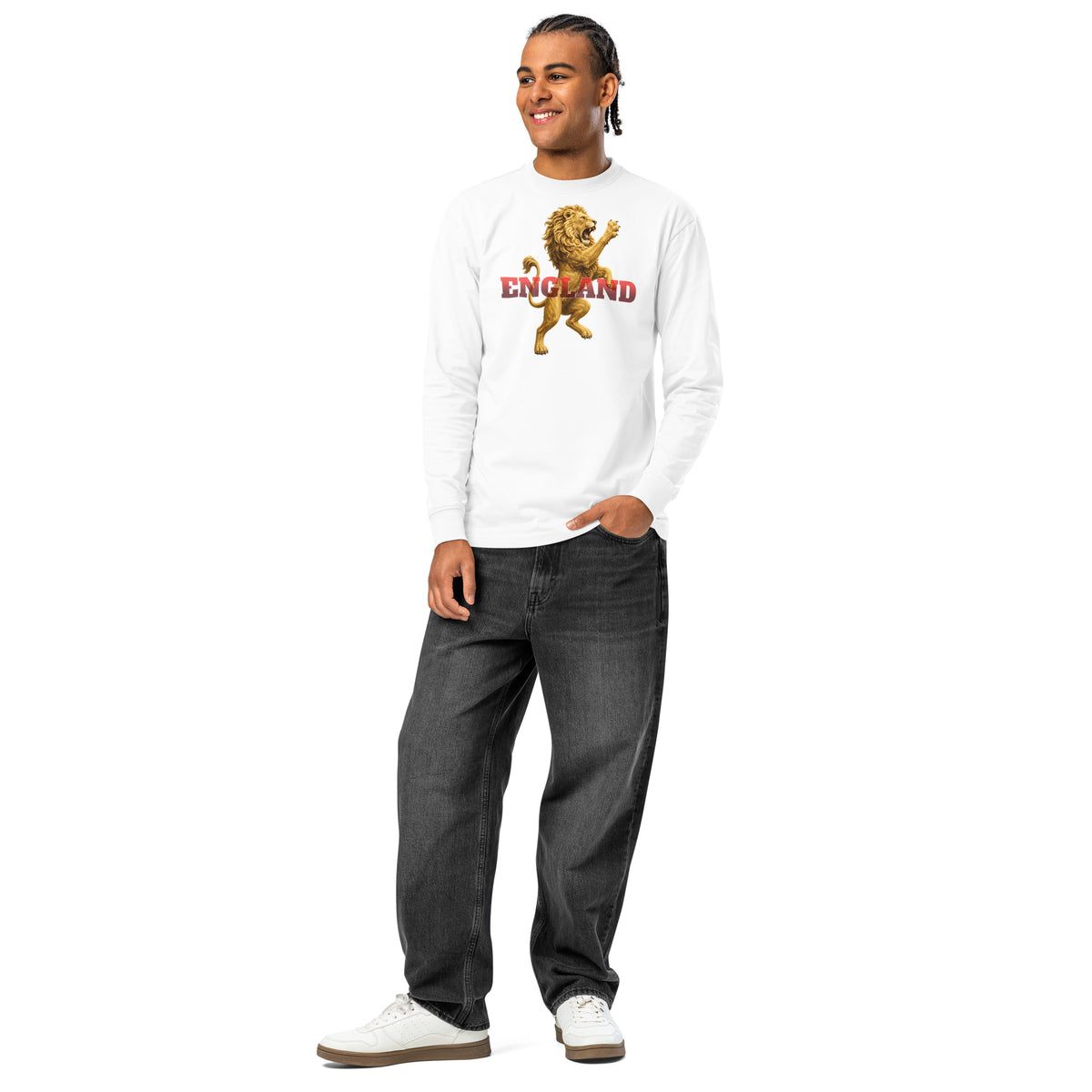 England Lion heavyweight long sleeve t-shirt — White — front