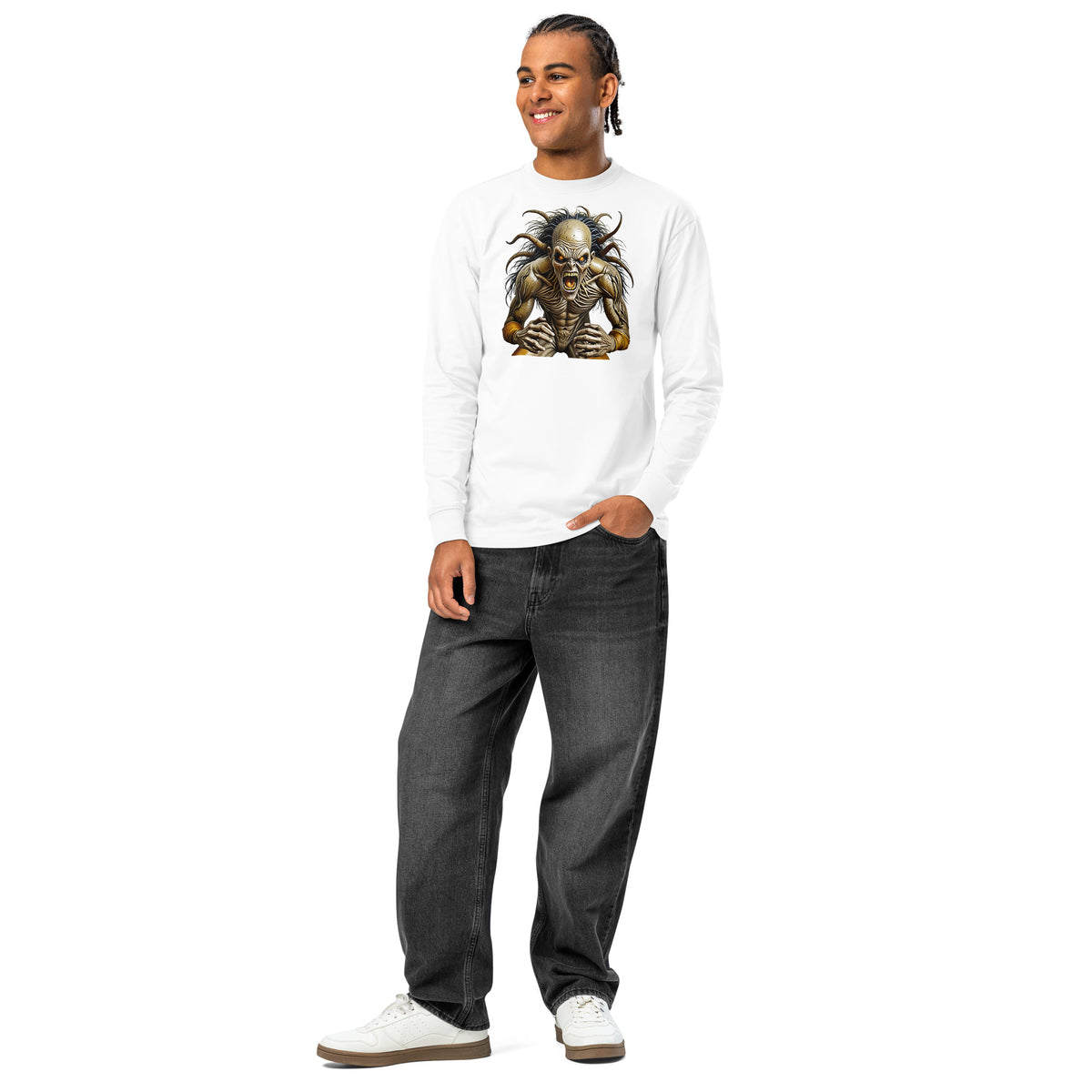 Frenzy heavyweight long sleeve t-shirt — White — front