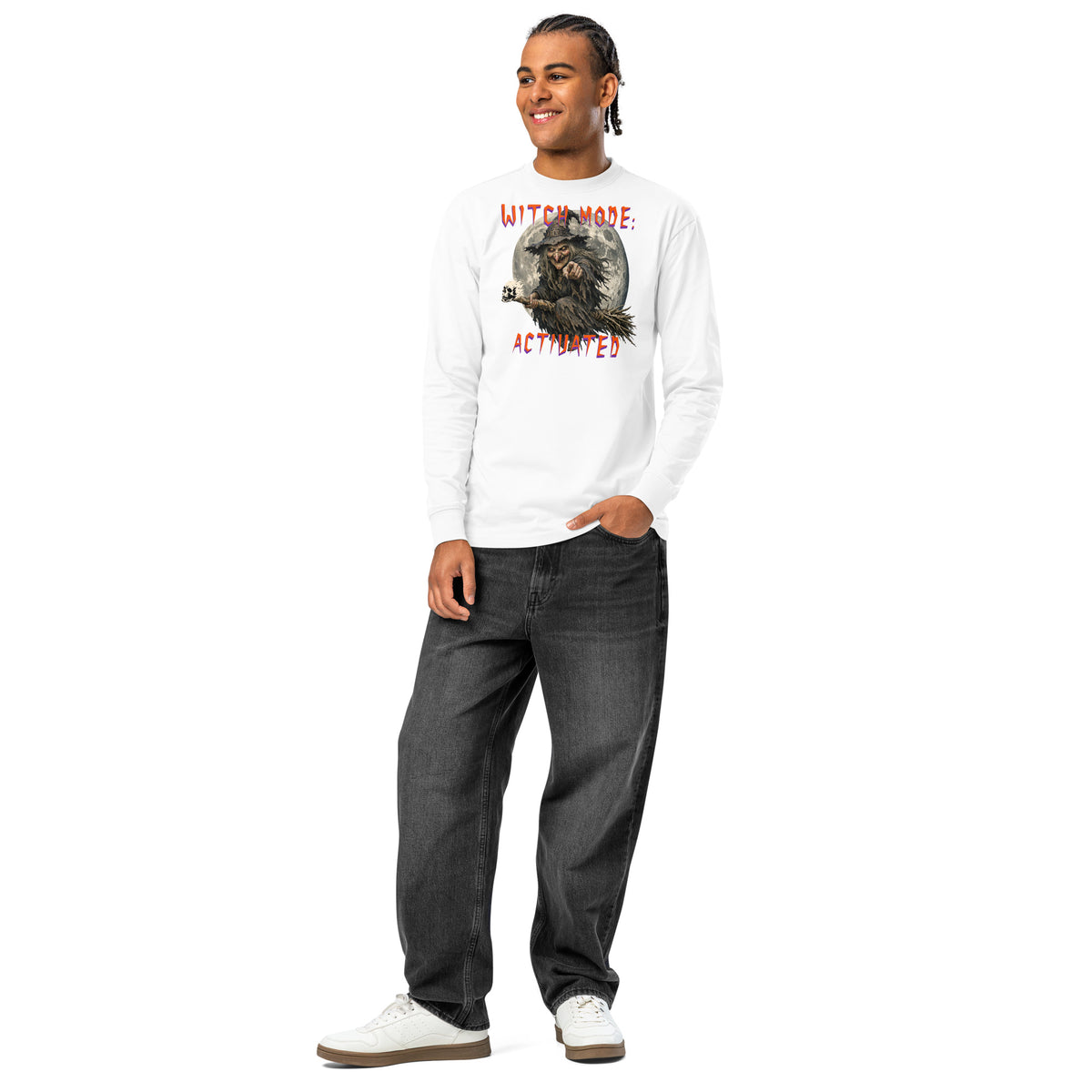 Halloween Witch Mode heavyweight long sleeve t-shirt — White — front
