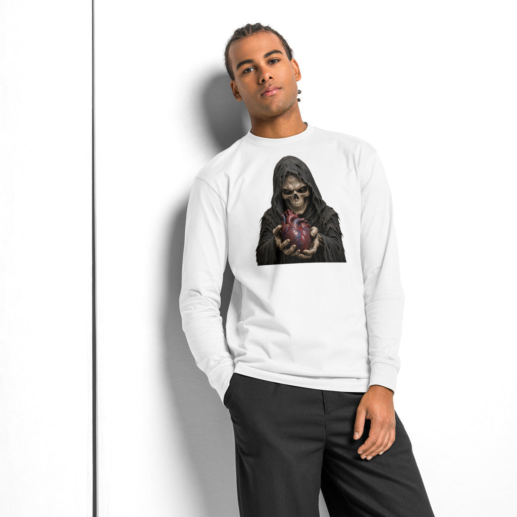 Have A Heart Skeleton heavyweight long sleeve t-shirt — White — front