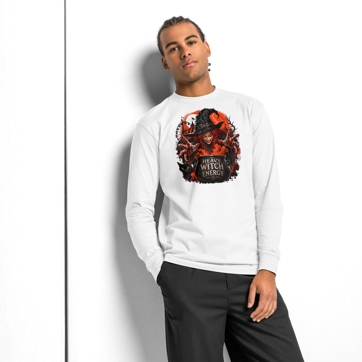 Heavy Witch Energy heavyweight long sleeve t-shirt — White — front
