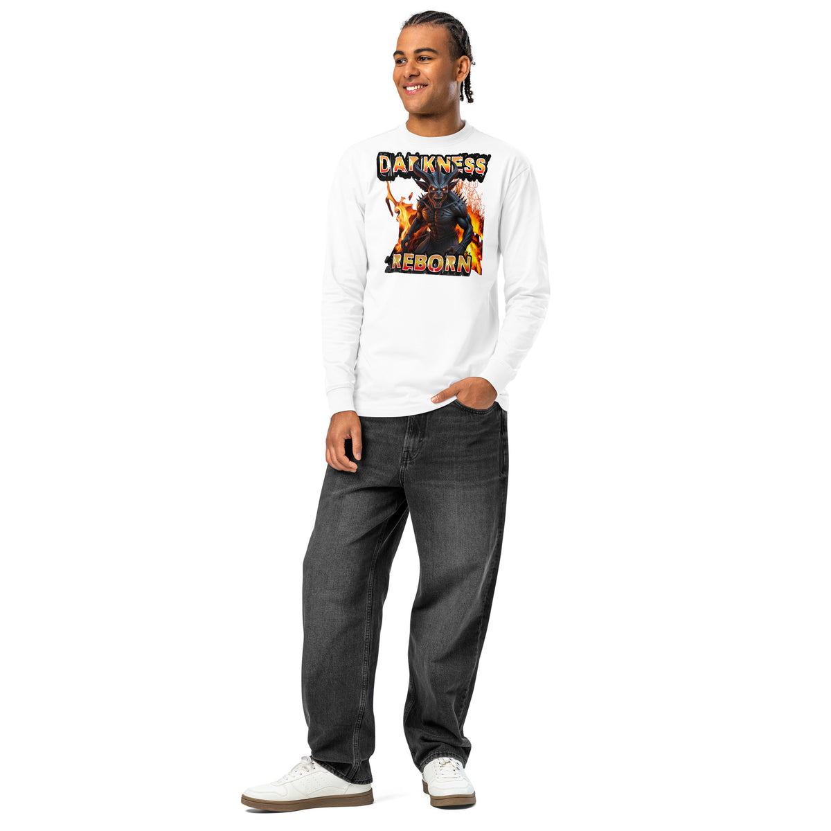 Hellfire Reborn Beast heavyweight long sleeve t-shirt — White — front