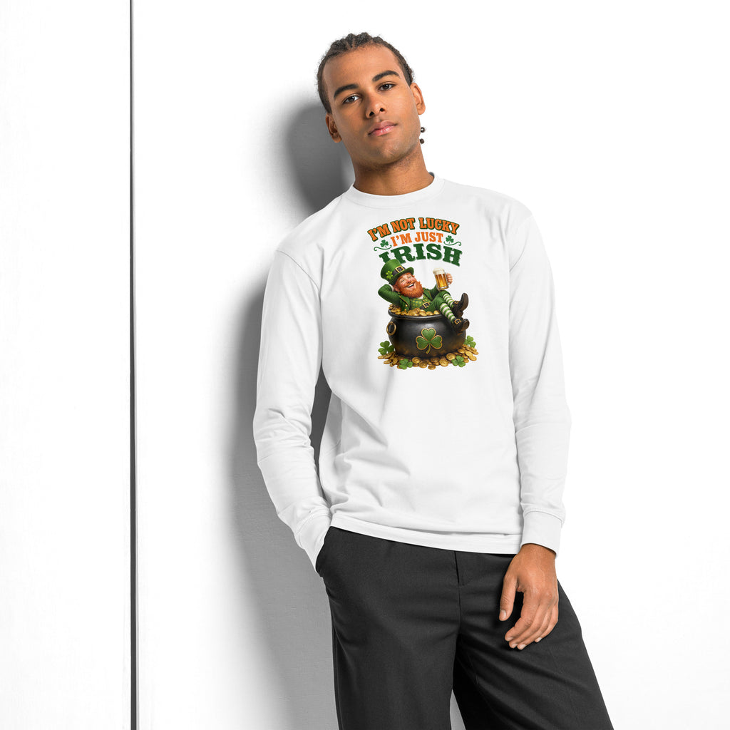 I’m Just Irish heavyweight long sleeve t-shirt — White — front