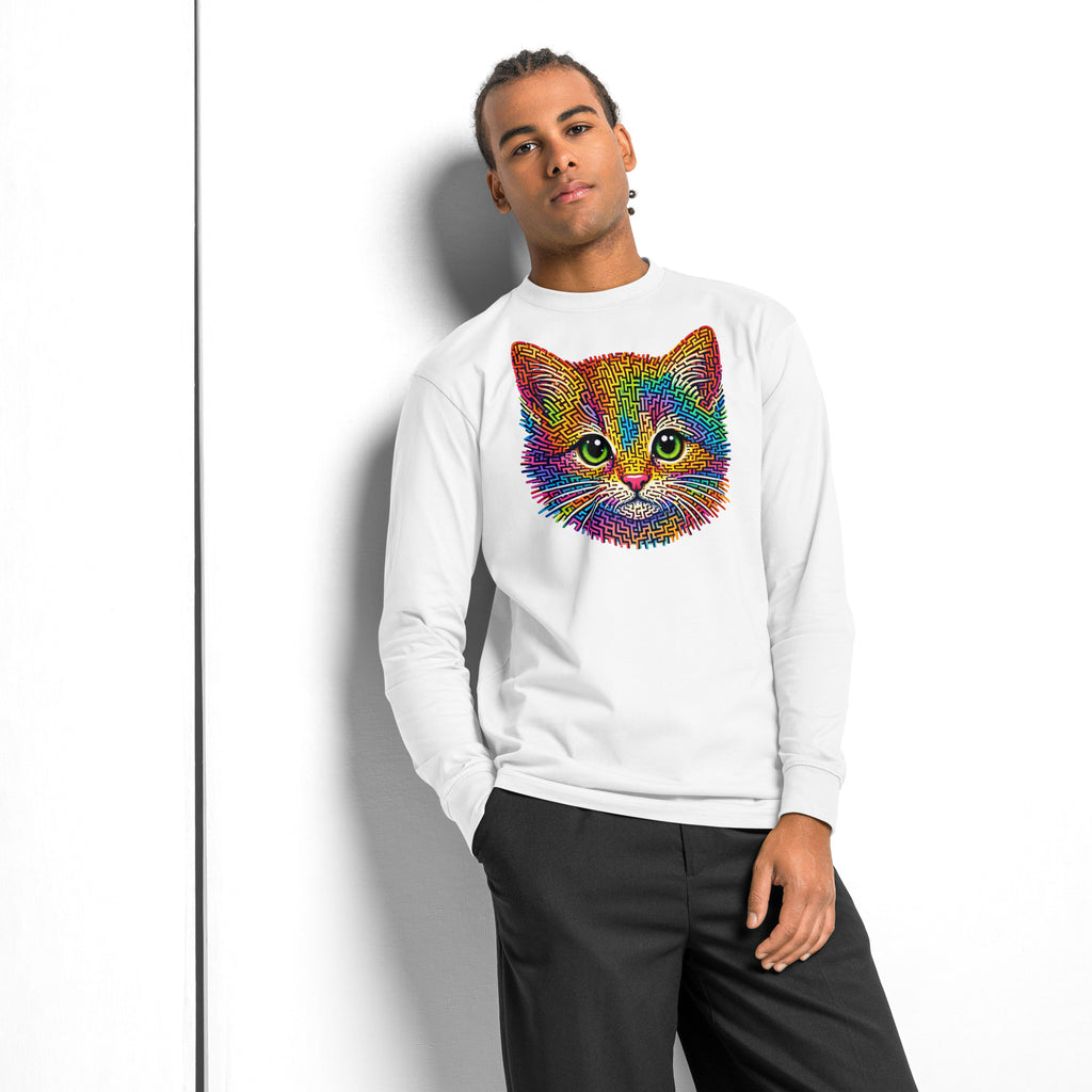 Kitten Face Maze heavyweight long sleeve t-shirt — White — front