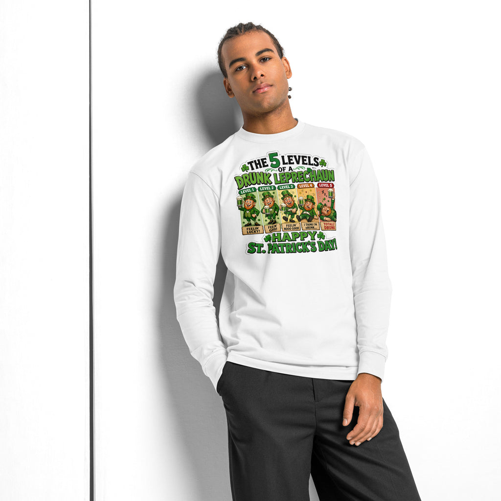 Five Levels of Leprechaun heavyweight long sleeve t-shirt — White — front