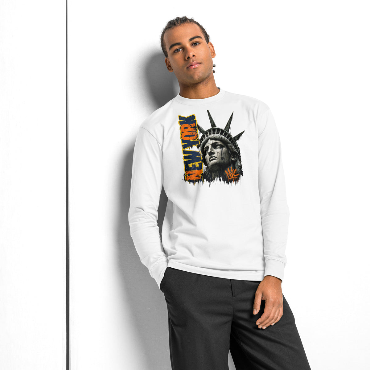 New York Grit heavyweight long sleeve t-shirt — White — front