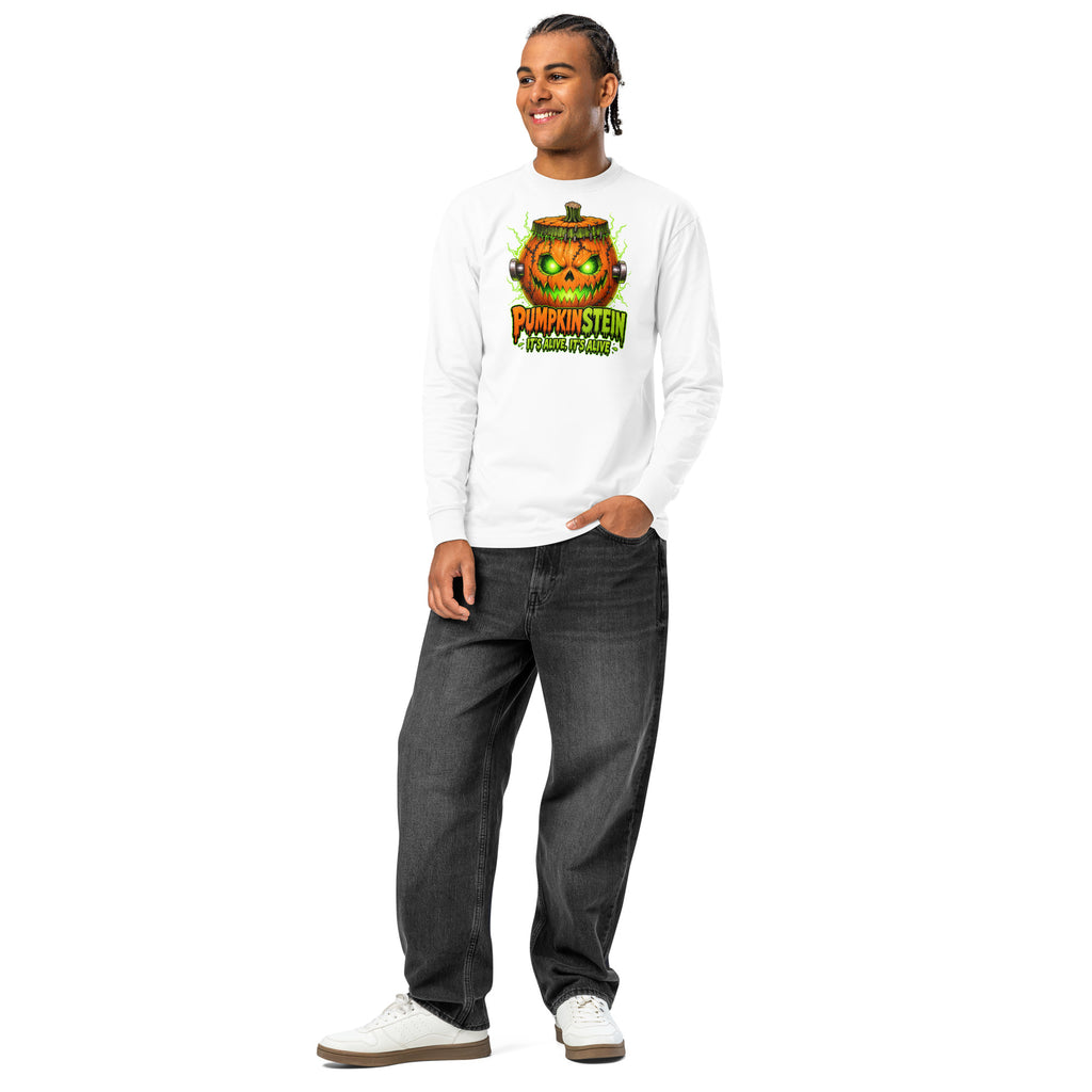 Pumpkinstein heavyweight long sleeve t-shirt — White — front