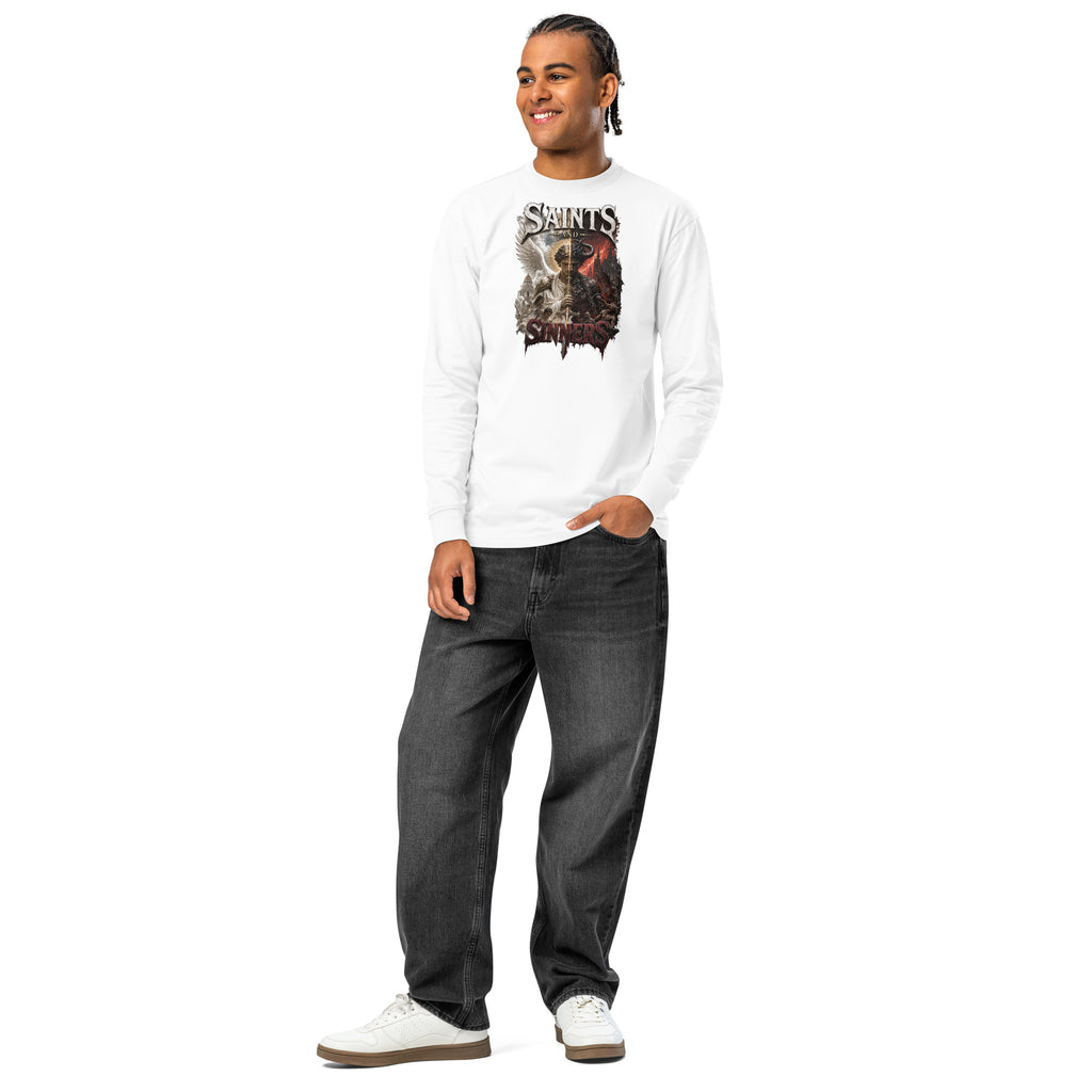 Saints and Sinners heavyweight long sleeve t-shirt — White — front