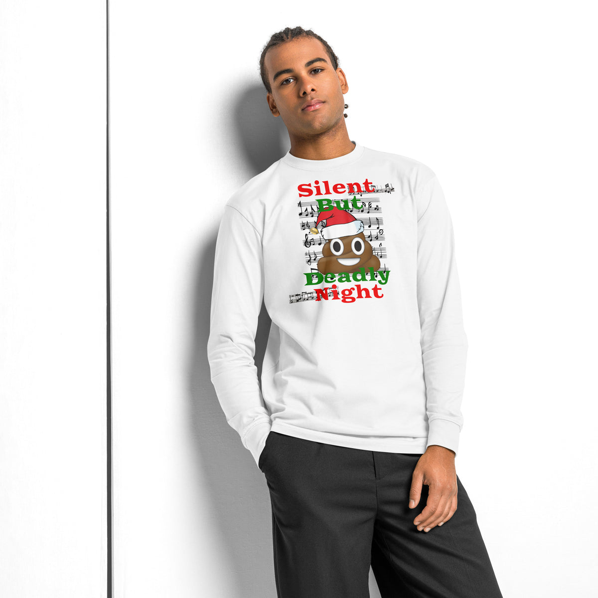 Silent Night heavyweight long sleeve t-shirt — White — front