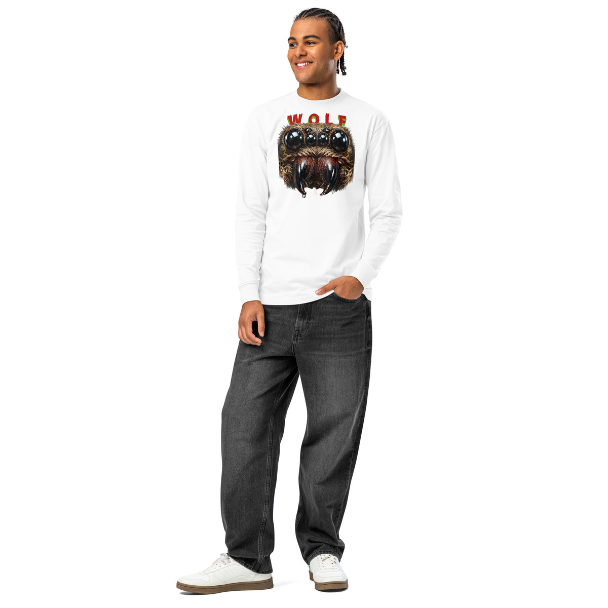 Spider Eyes heavyweight long sleeve t-shirt — White — front