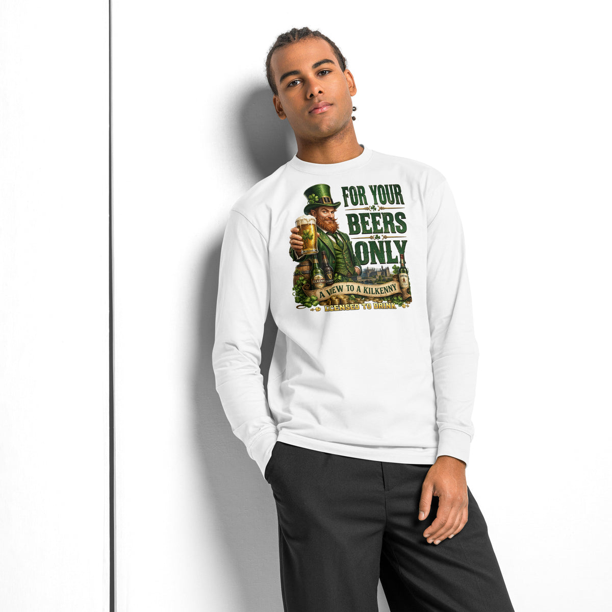 For Your Beers Only heavyweight long sleeve t-shirt — White — front