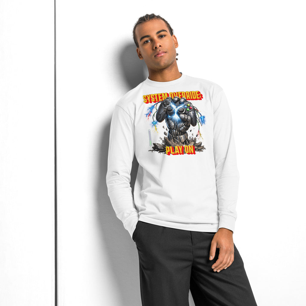 System Override Gamer heavyweight long sleeve t-shirt — White — front