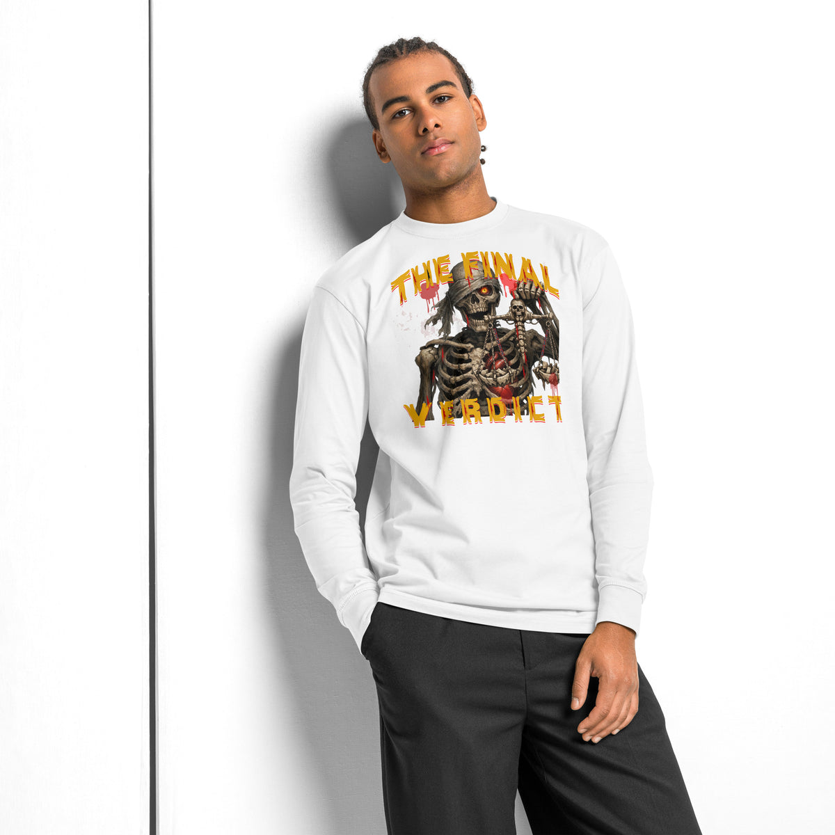 The Final Verdict heavyweight long sleeve t-shirt — White — front