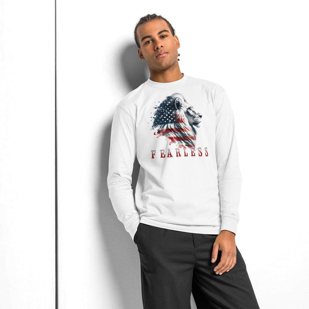 USA Lion Fearless heavyweight long sleeve t-shirt — White — front