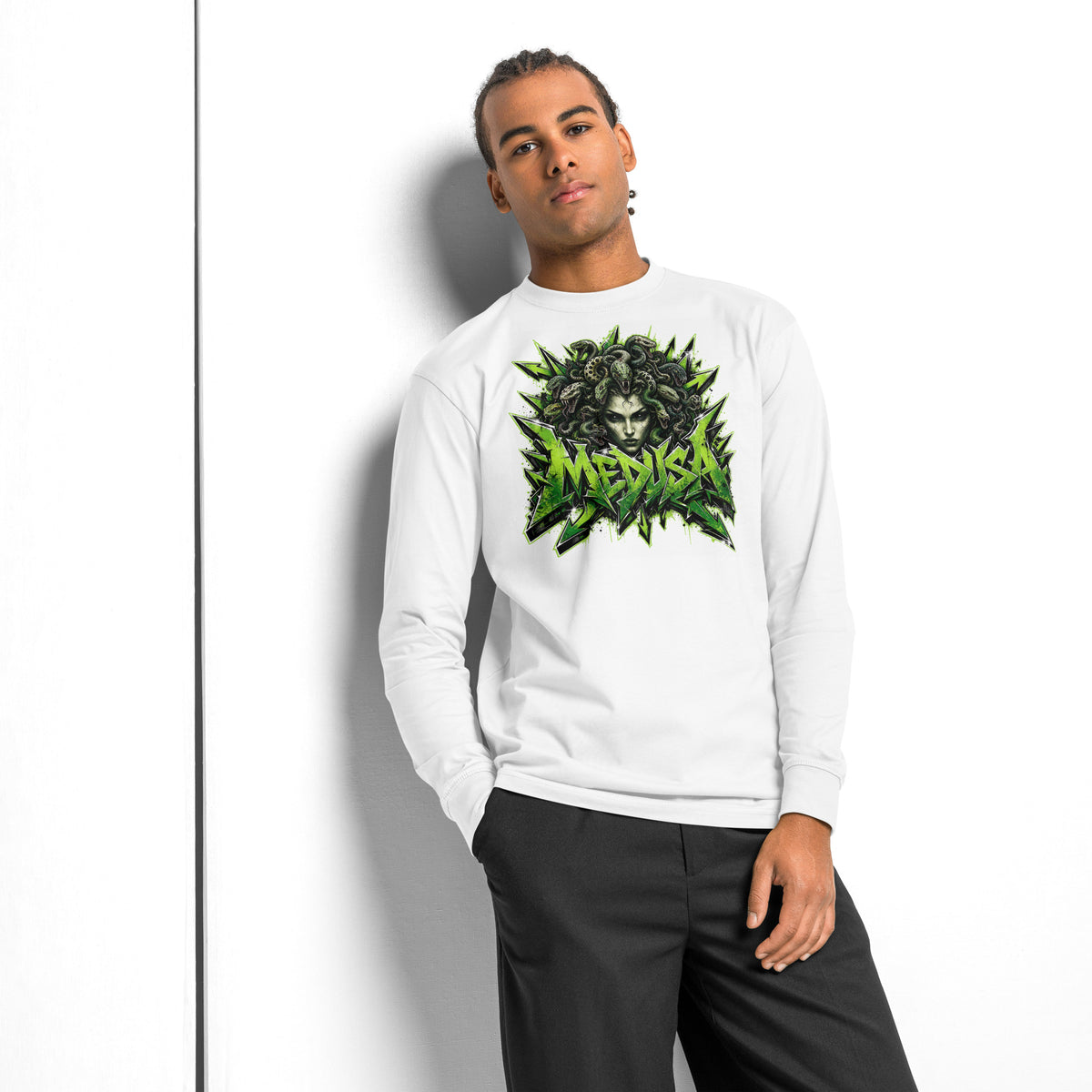 Medusa Graffiti heavyweight long sleeve t-shirt — White — front