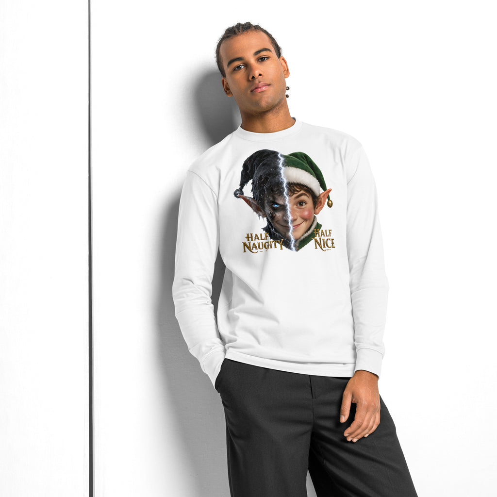 Xmas Elf Twins heavyweight long sleeve t-shirt — White — front