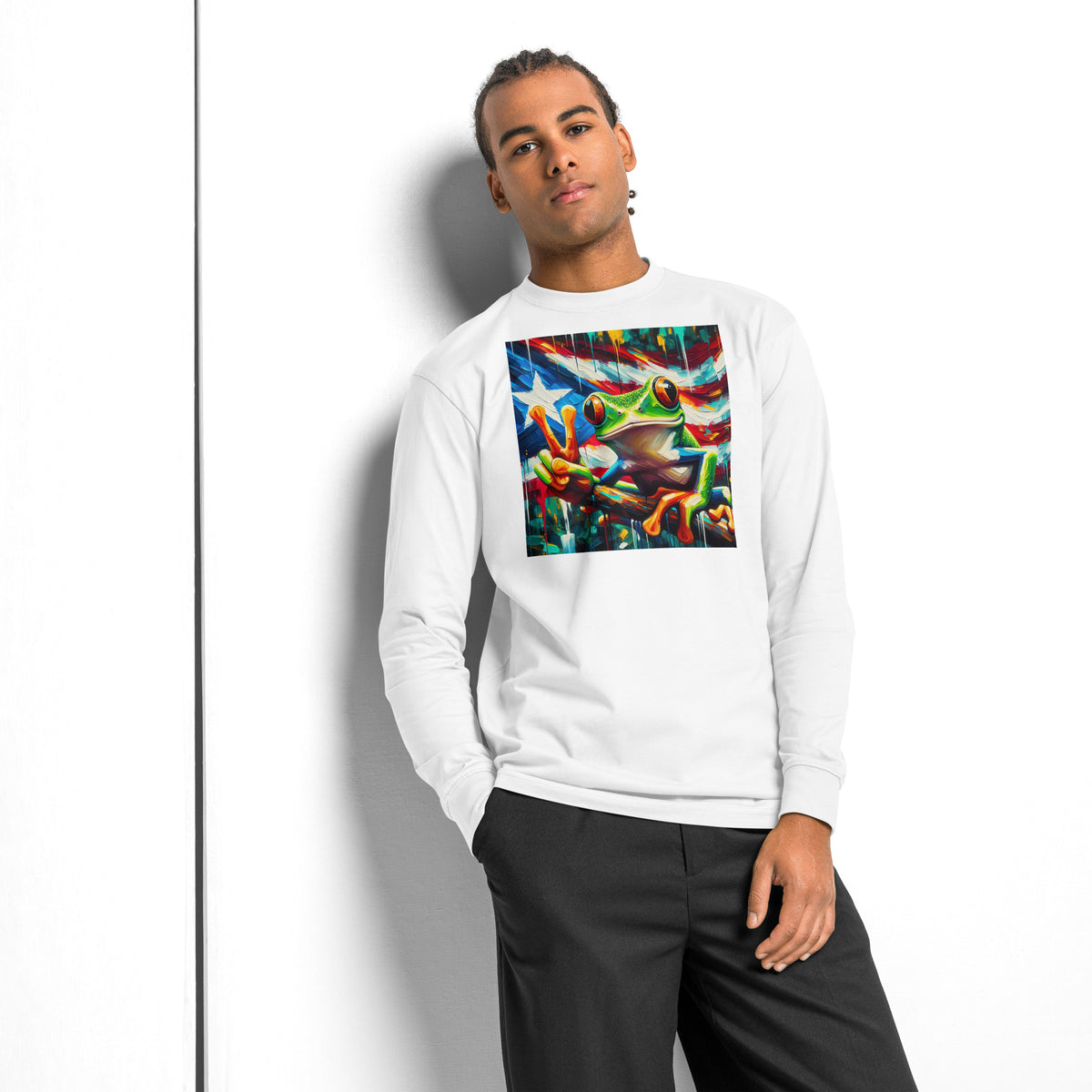 Coqui Frog heavyweight long sleeve t-shirt — White — front