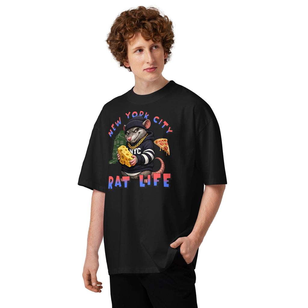 NYC Rat Life Unisex organic oversized high neck t-shirt — Black — front