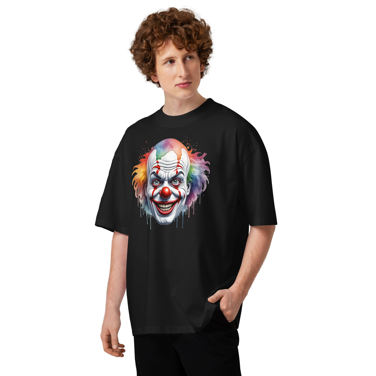 Painted Clown Unisex organic oversized high neck t-shirt — Black — front
