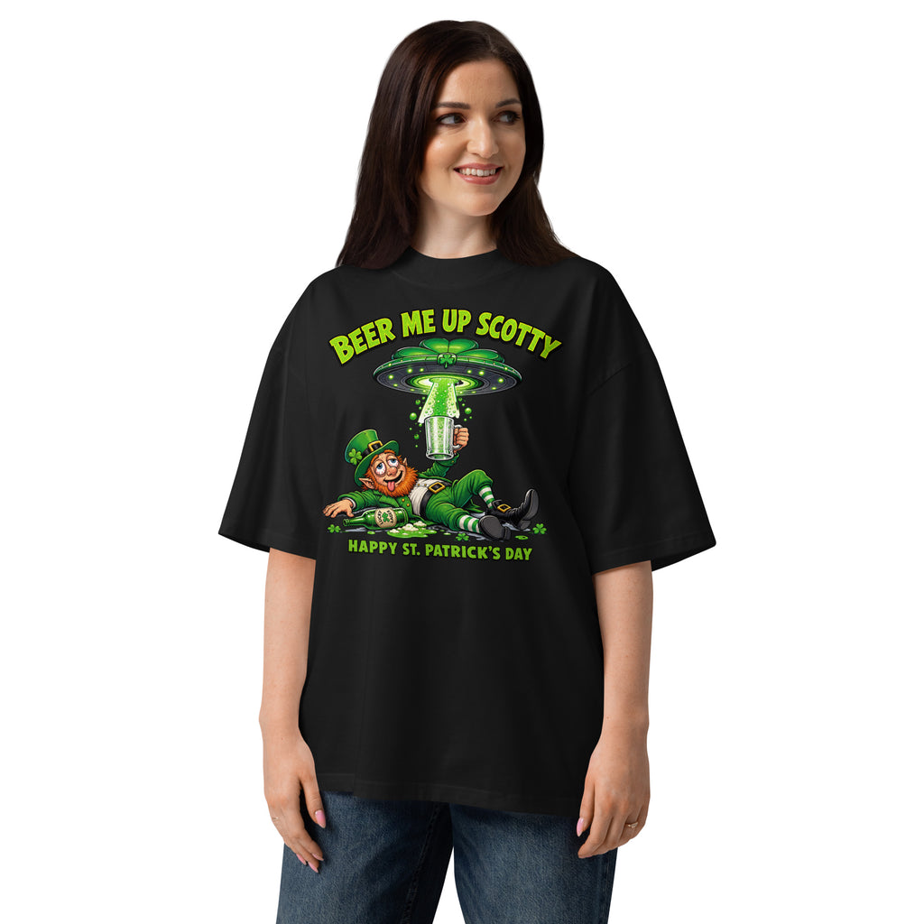 Beer Me Up St Pats Day Unisex organic oversized high neck t-shirt — Black — front