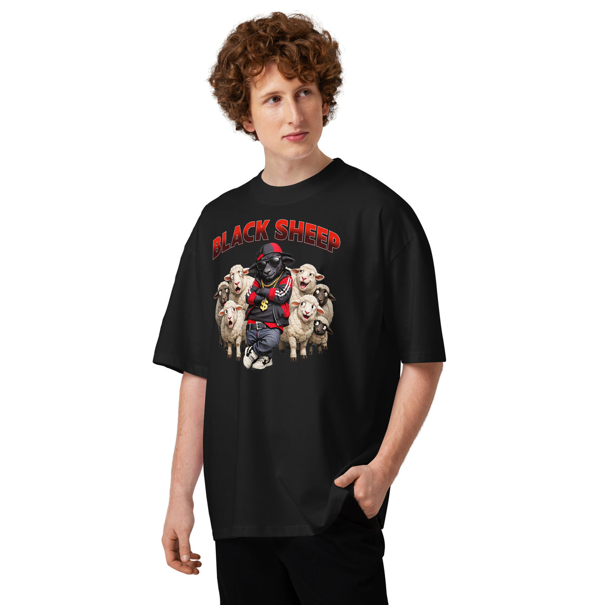Black Sheep Way Unisex organic oversized high neck t-shirt — Black — front