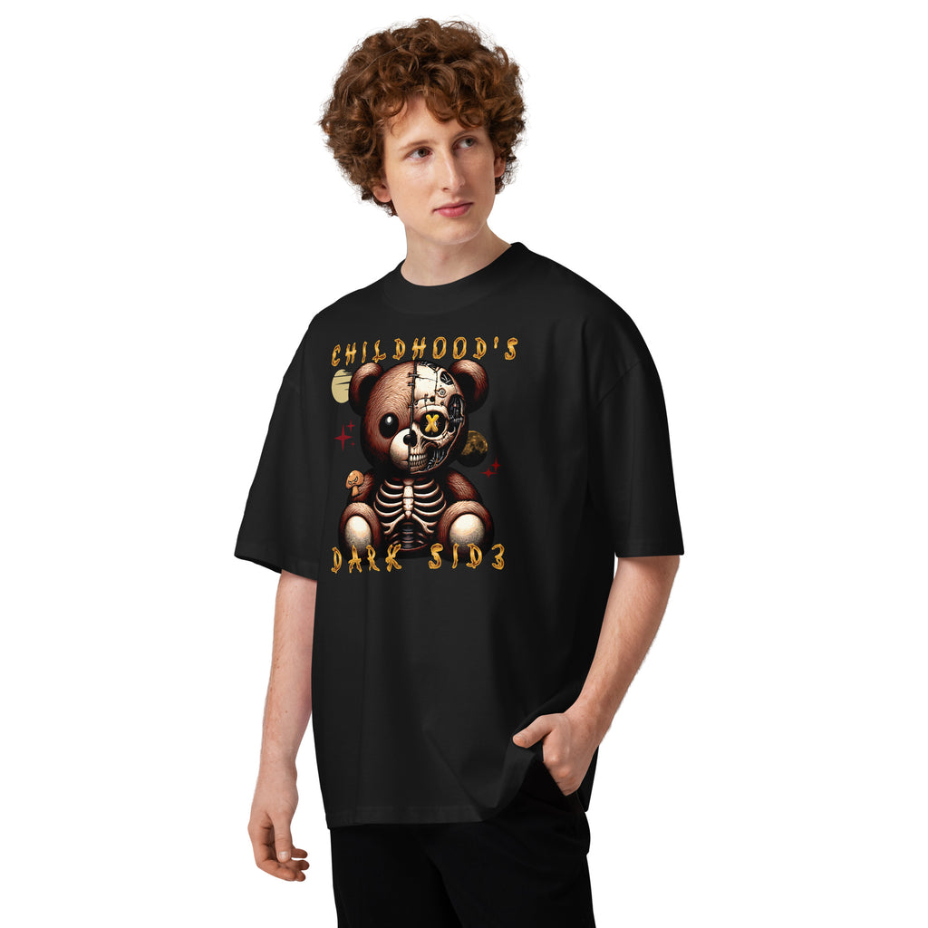 Childhood’s Dark Side Bear Series 0003 Unisex organic oversized high neck t-shirt — Black — front