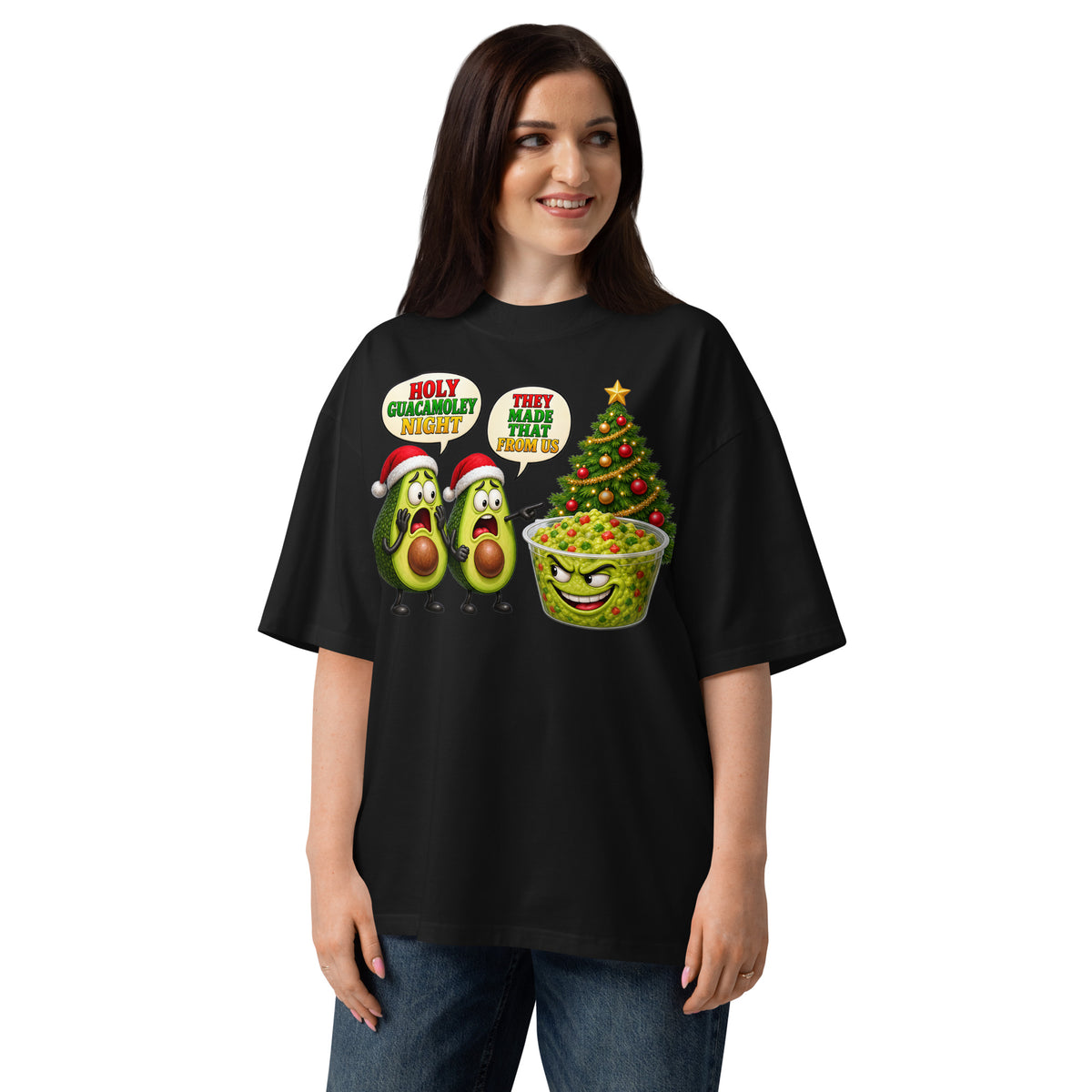 Christmas Guacamole Unisex organic oversized high neck t-shirt — Black — front