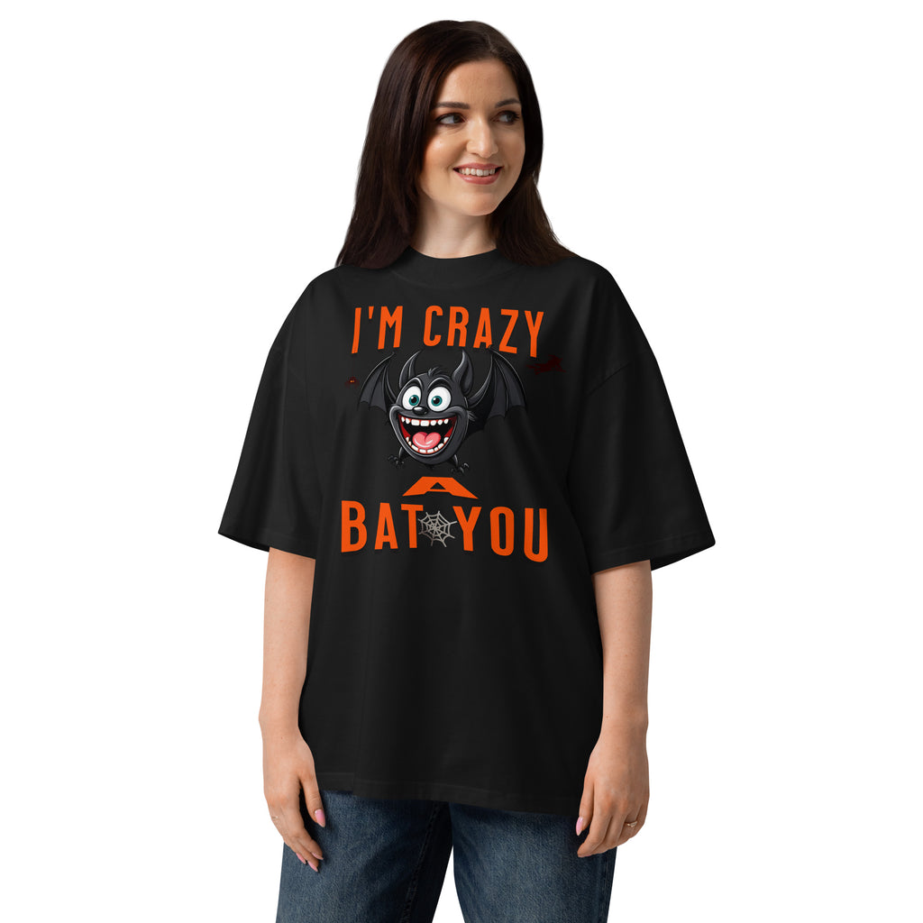 Crazy Bat You Unisex organic oversized high neck t-shirt — Black — front