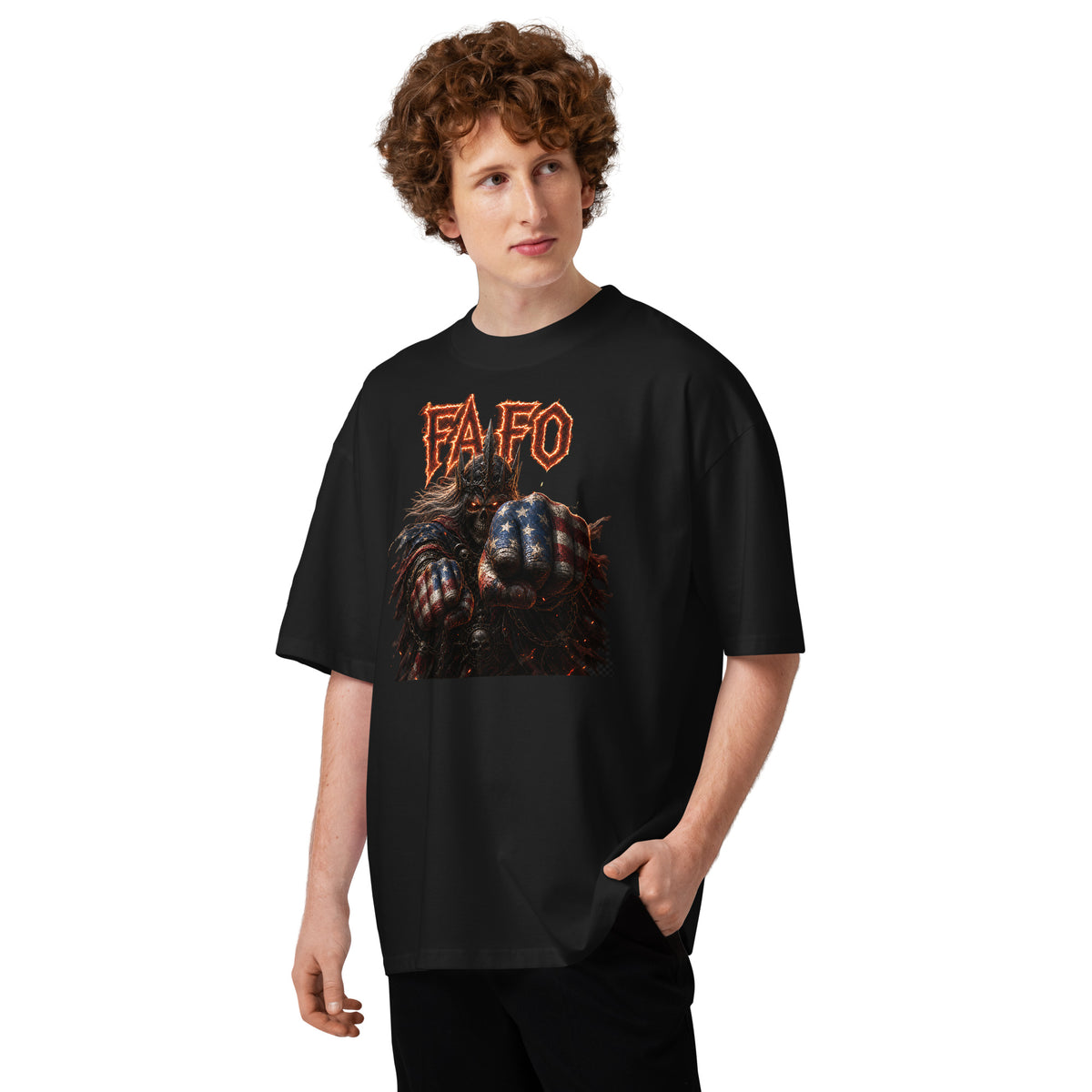 Dark FAFO Unisex organic oversized high neck t-shirt — Black — front