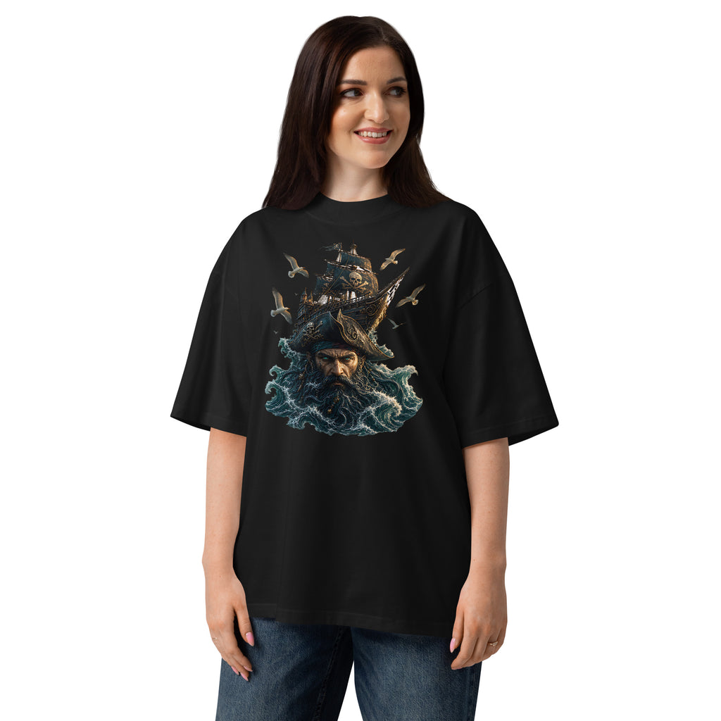 Dead Waters Unisex organic oversized high neck t-shirt — Black — front