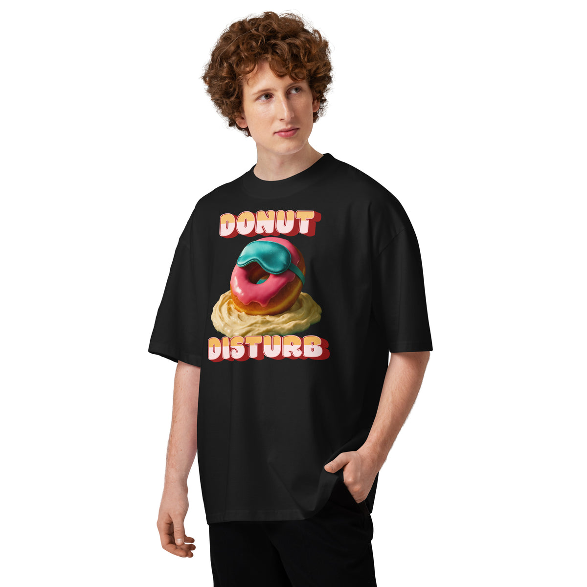 Donut Disturb Unisex organic oversized high neck t-shirt — Black — front