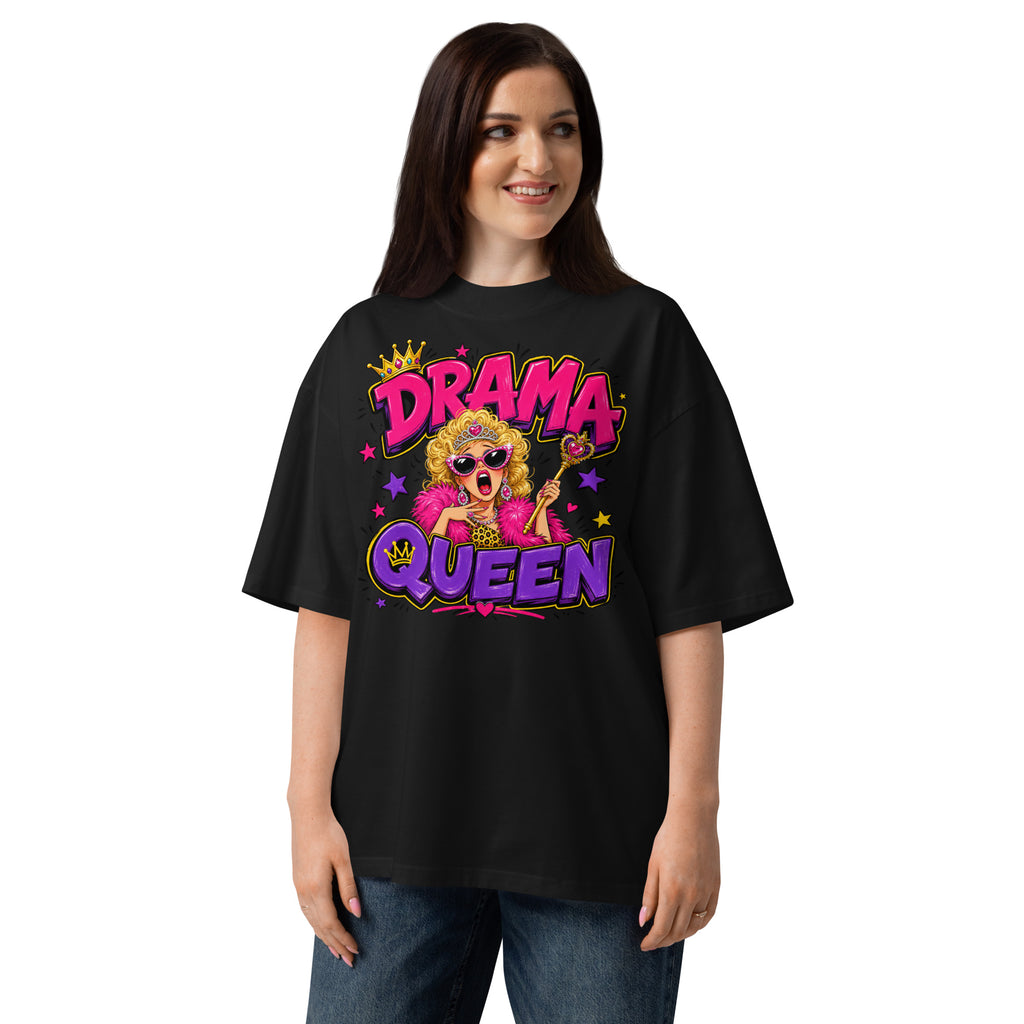 Drama Queen Unisex organic oversized high neck t-shirt — Black — front