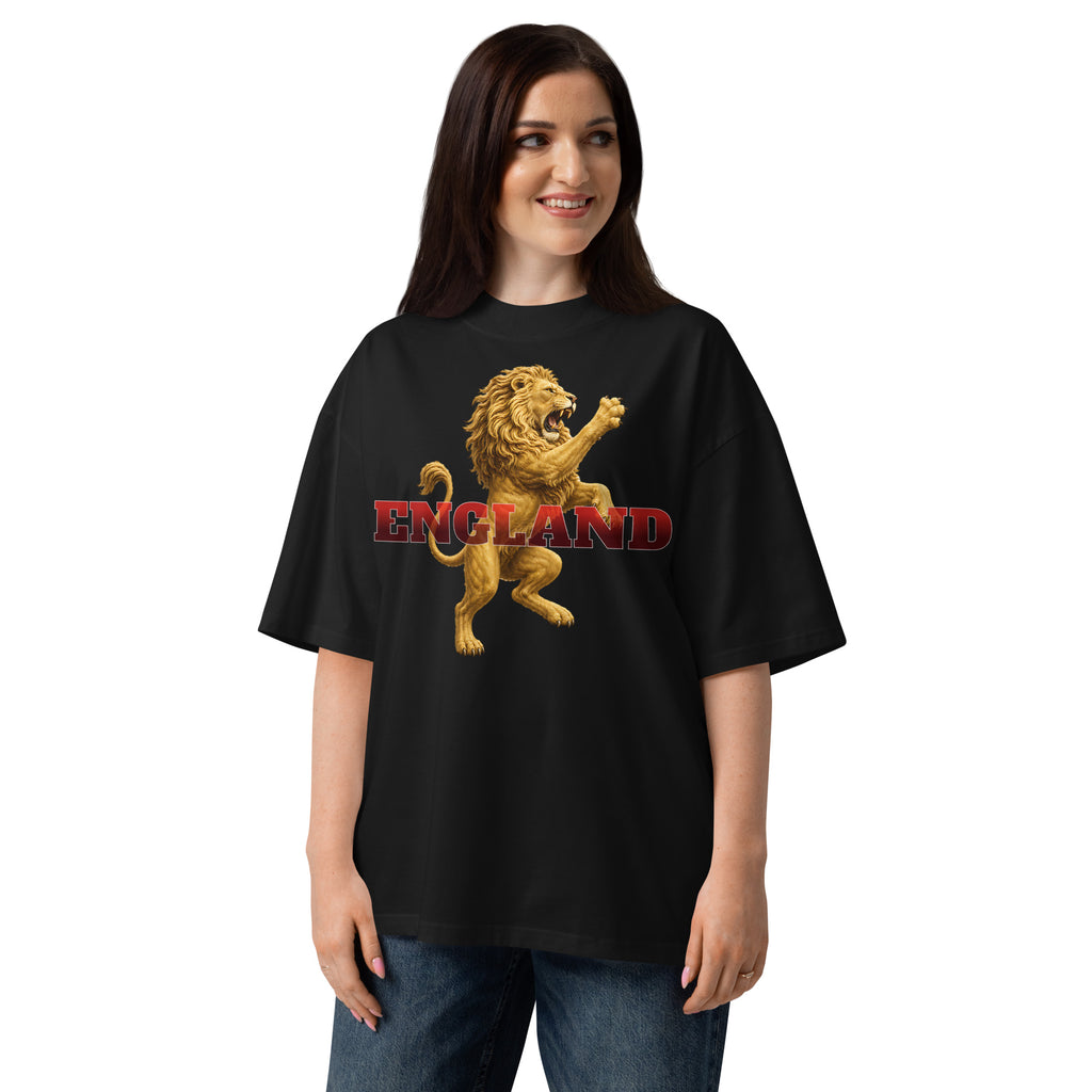 England Lion Unisex organic oversized high neck t-shirt — Black — front