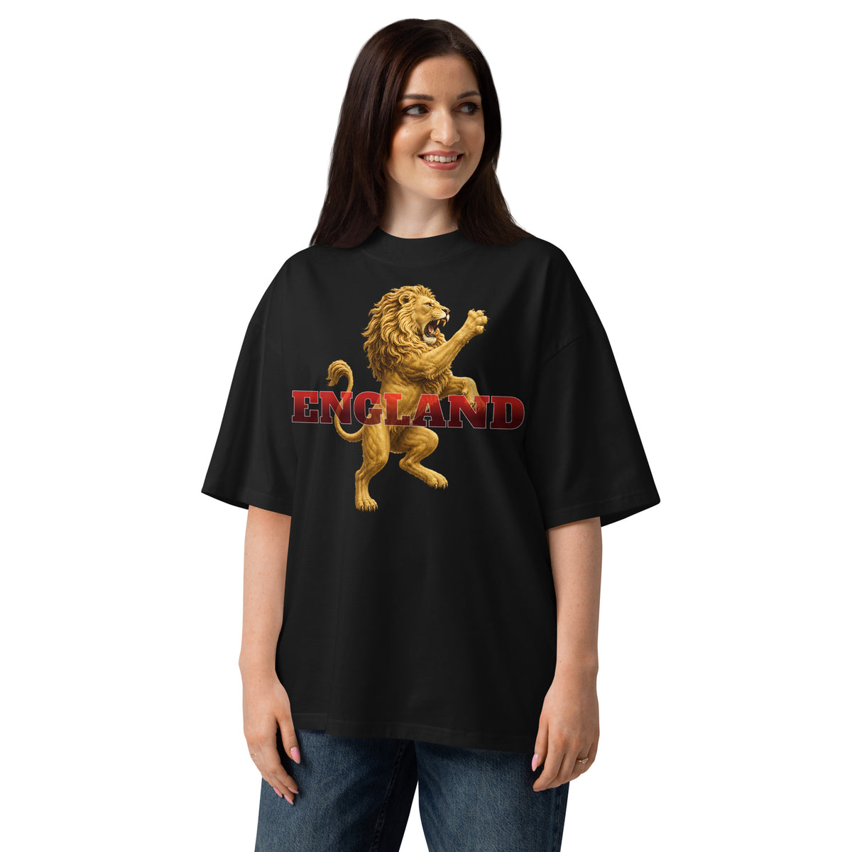 England Lion Unisex organic oversized high neck t-shirt — Black — front