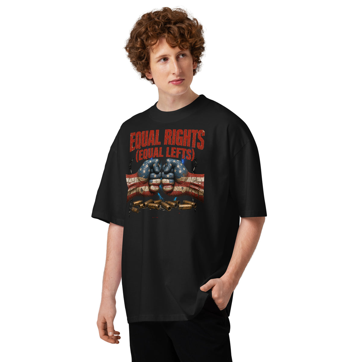 Equal Rights Equal Lefts Unisex organic oversized high neck t-shirt — Black — front