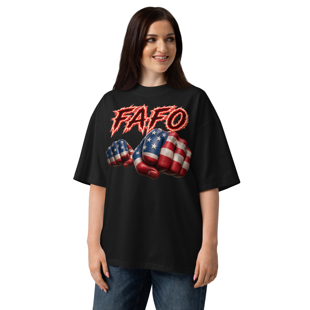 FAFO Fist Unisex organic oversized high neck t-shirt — Black — front