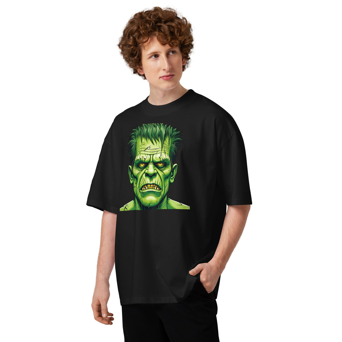 Franken Stan Unisex organic oversized high neck t-shirt — Black — front