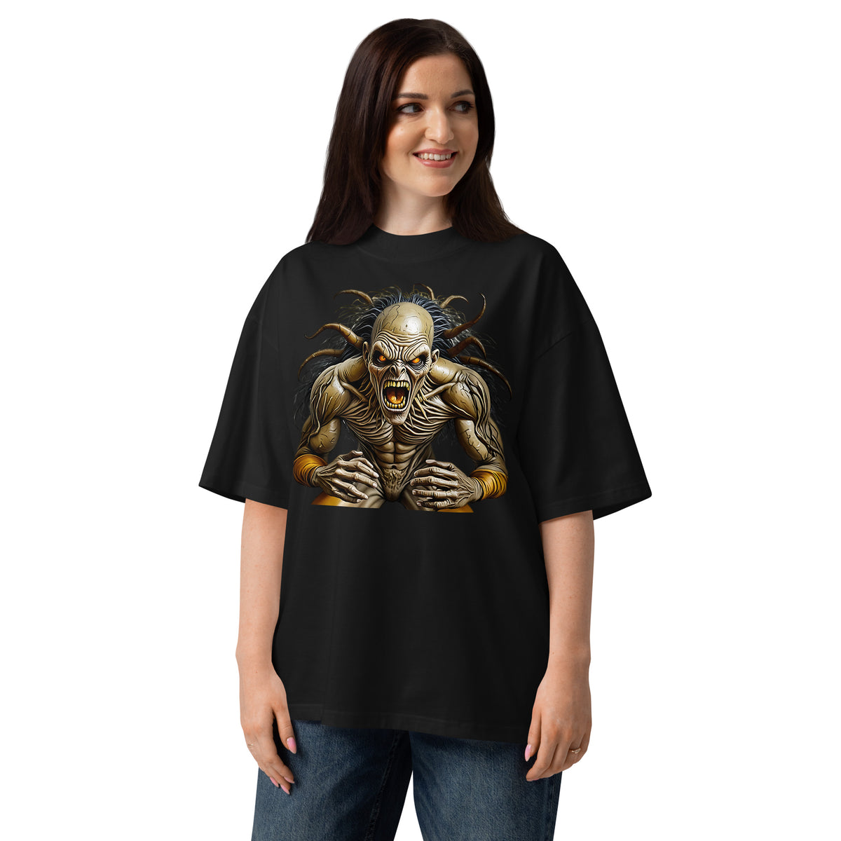 Frenzy Unisex organic oversized high neck t-shirt — Black — front